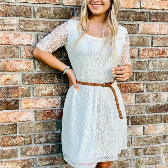 Rue 21 Belted Lace Midi Dress Cream Size Large J - Picture 4 of 11